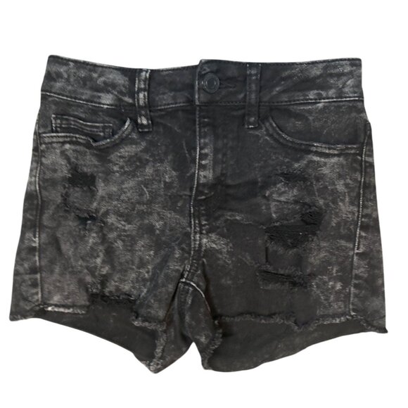 SO High Rise Shortie Distressed Denim Shorts in Black Acid Wash Size 3/26 - Picture 1 of 3